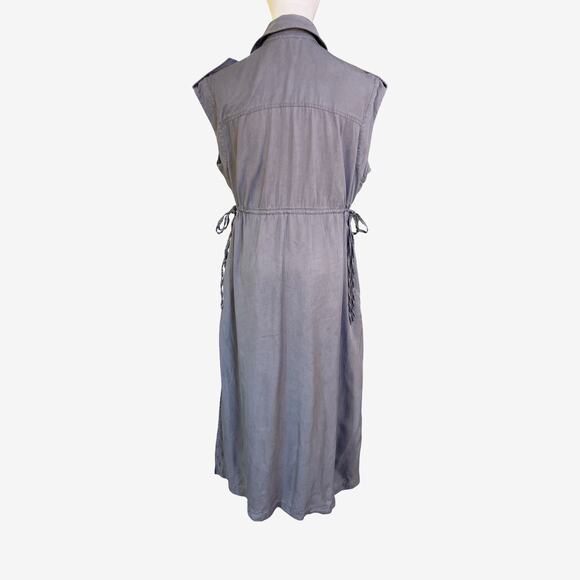 Mint Velvet Utility Midi Shirt Dress Grey Lyocell Sleeveless Button Front 8 - Picture 5 of 10